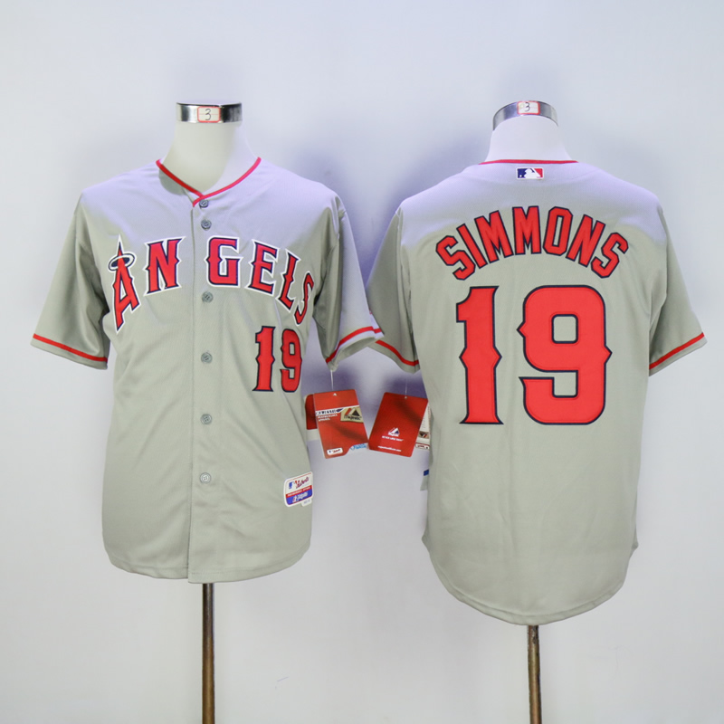 Men Los Angeles Angels 19 Simmons Grey MLB Jerseys
